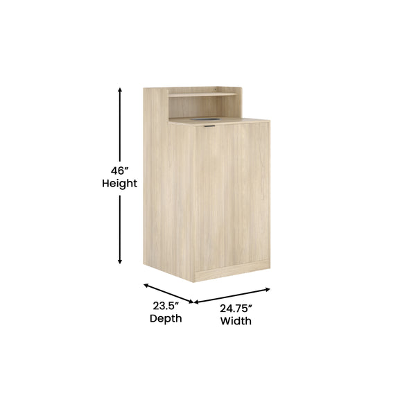 Oak |#| Commercial Grade 32 Gallon Wood Tray Top Trash Enclosure with Drop Hole-Oak