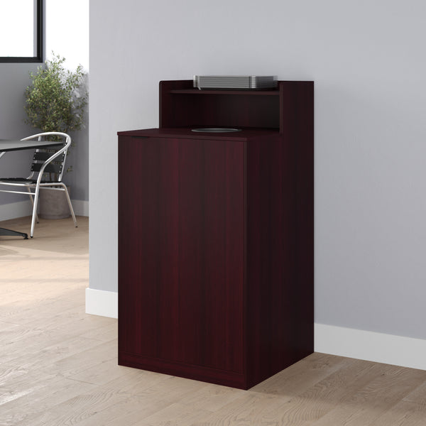 Mahogany |#| Commercial Grade 32 Gallon Wood Tray Top Trash Enclosure with Drop Hole-Mahogany