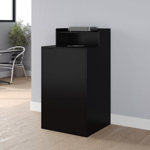 Black |#| Commercial Grade 32 Gallon Wood Tray Top Trash Enclosure with Drop Hole-Black