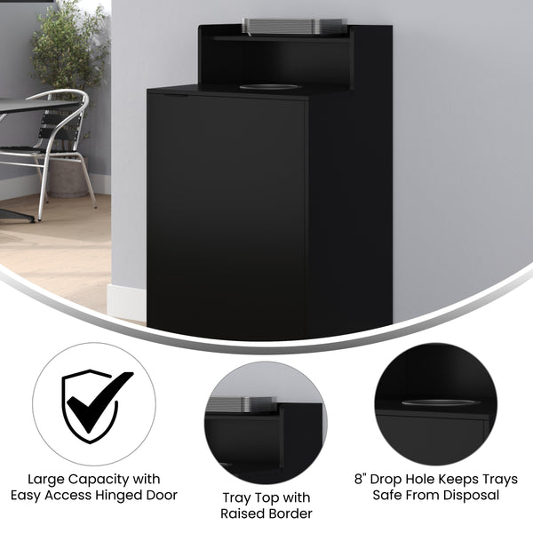 Black |#| Commercial Grade 32 Gallon Wood Tray Top Trash Enclosure with Drop Hole-Black