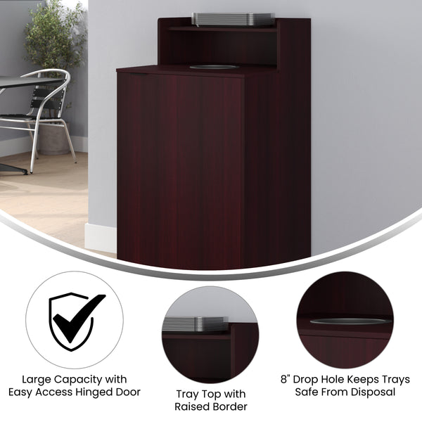 Mahogany |#| Commercial Grade 32 Gallon Wood Tray Top Trash Enclosure with Drop Hole-Mahogany