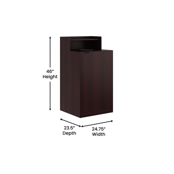 Mahogany |#| Commercial Grade 32 Gallon Wood Tray Top Trash Enclosure with Drop Hole-Mahogany