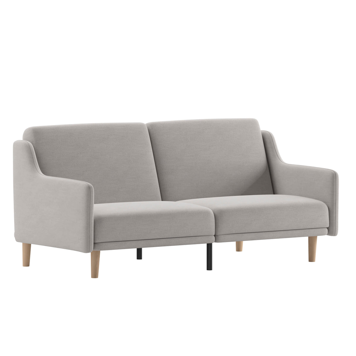 Gray |#| Split Back Futon Sofa with Curved Arms and Solid Wood Legs- Gray Faux Linen