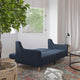 Navy |#| Split Back Futon Sofa with Curved Arms and Solid Wood Legs- Navy Faux Linen