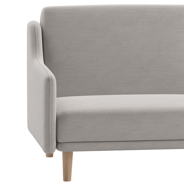 Gray |#| Split Back Futon Sofa with Curved Arms and Solid Wood Legs- Gray Faux Linen
