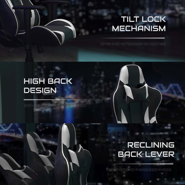 Black |#| Black/White Reclining Gaming Chair with Footrest & Black Desk with Monitor Stand