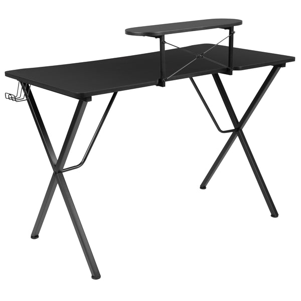 Black |#| Black/White Reclining Gaming Chair with Footrest & Black Desk with Monitor Stand