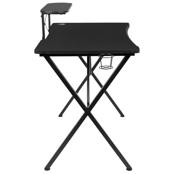 Black |#| Black/White Reclining Gaming Chair with Footrest & Black Desk with Monitor Stand