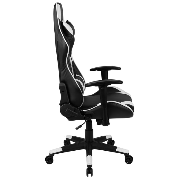 Black |#| Black/White Reclining Gaming Chair with Footrest & Black Desk with Monitor Stand