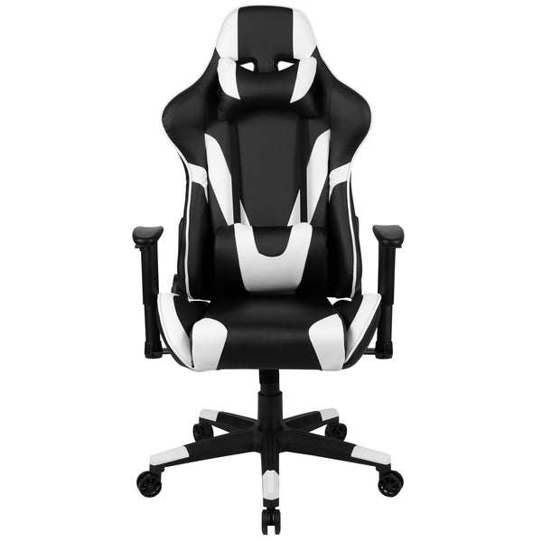 Black |#| Black/White Reclining Gaming Chair with Footrest & Black Desk with Monitor Stand