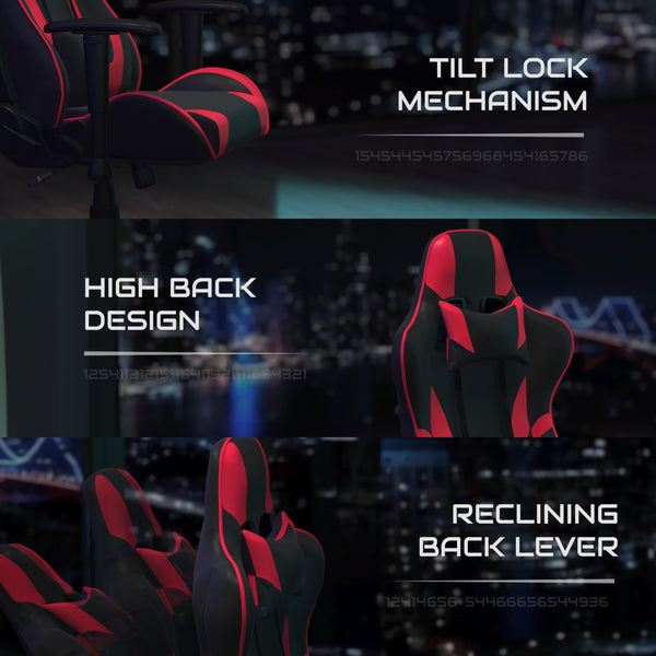 Red |#| Black/Red Reclining Gaming Chair with Footrest & Black Desk with Monitor Stand