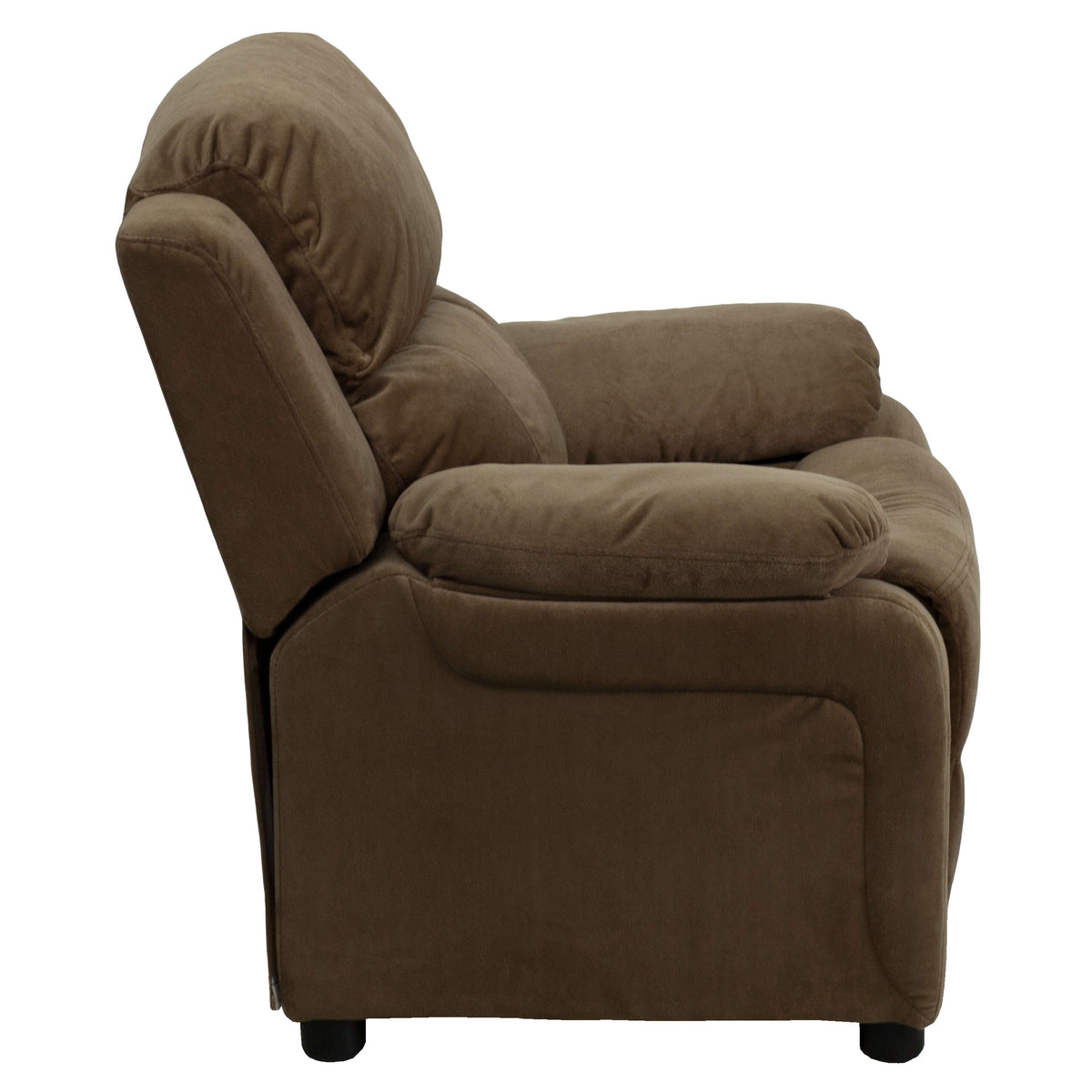 Brown Microfiber |#| Deluxe Padded Contemporary Brown Microfiber Kids Recliner with Storage Arms