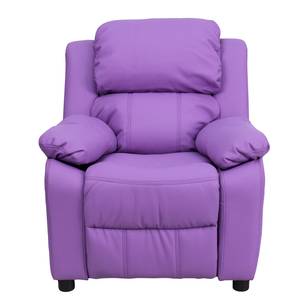 Lavender Vinyl |#| Deluxe Padded Contemporary Lavender Vinyl Kids Recliner with Storage Arms