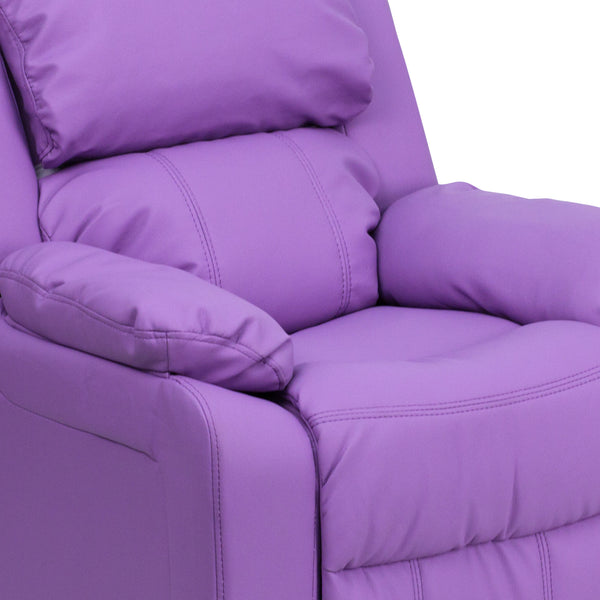 Purple Microfiber |#| Deluxe Padded Contemporary Purple Microfiber Kids Recliner with Storage Arms