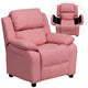 Pink Vinyl |#| Deluxe Padded Contemporary Pink Vinyl Kids Recliner with Storage Arms