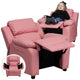 Pink Vinyl |#| Deluxe Padded Contemporary Pink Vinyl Kids Recliner with Storage Arms