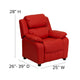 Red Vinyl |#| Deluxe Padded Contemporary Red Vinyl Kids Recliner with Storage Arms