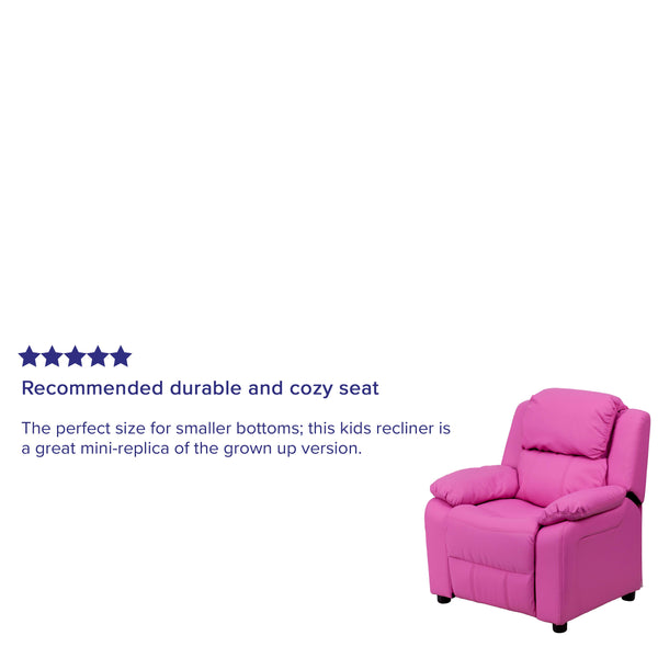 Hot Pink Vinyl |#| Deluxe Padded Contemporary Hot Pink Vinyl Kids Recliner with Storage Arms
