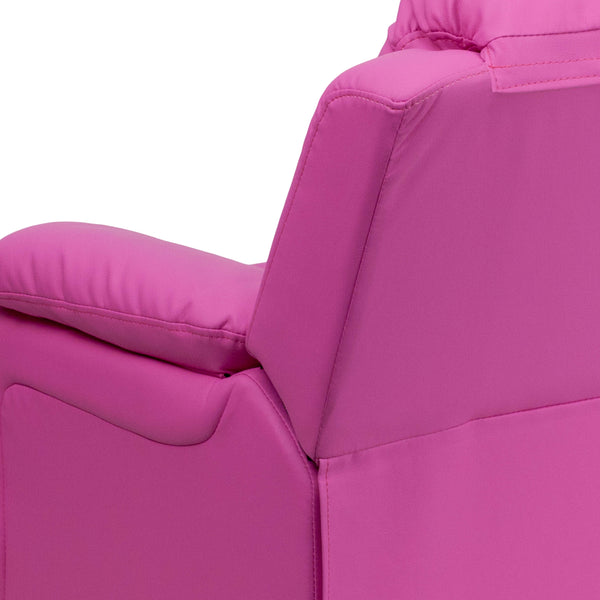 Hot Pink Vinyl |#| Deluxe Padded Contemporary Hot Pink Vinyl Kids Recliner with Storage Arms