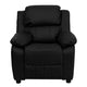 Black LeatherSoft |#| Deluxe Padded Contemporary Black LeatherSoft Kids Recliner with Storage Arms