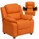 Orange Vinyl |#| Deluxe Padded Contemporary Orange Vinyl Kids Recliner with Storage Arms