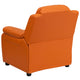 Orange Vinyl |#| Deluxe Padded Contemporary Orange Vinyl Kids Recliner with Storage Arms