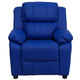 Blue Vinyl |#| Deluxe Padded Contemporary Blue Vinyl Kids Recliner with Storage Arms