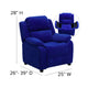 Blue Microfiber |#| Deluxe Padded Contemporary Blue Microfiber Kids Recliner with Storage Arms