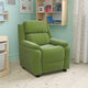 Avocado Microfiber |#| Deluxe Padded Contemporary Avocado Microfiber Kids Recliner with Storage Arms