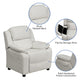 White Vinyl |#| Deluxe Padded Contemporary White Vinyl Kids Recliner with Storage Arms