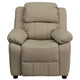 Beige Vinyl |#| Deluxe Padded Contemporary Beige Vinyl Kids Recliner with Storage Arms