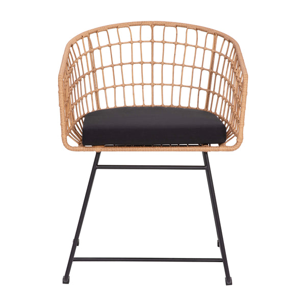 Black Cushions/Natural Frame |#| Indoor/Outdoor Natural Boho Rattan Rope Bistro Set with Side Table and Cushions