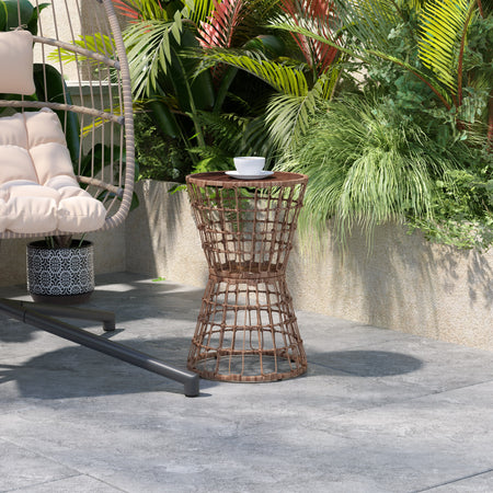 Devon Indoor/Outdoor Rattan Rope Table with Acacia Wood Top, Fade and Weather Resistant