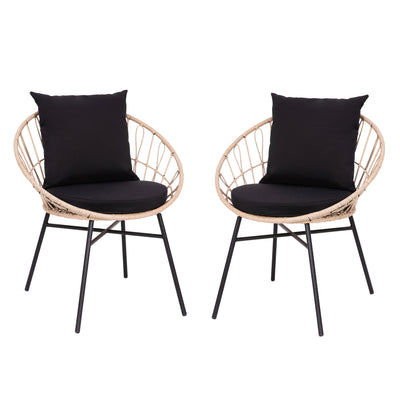 Devon Set of 2 Indoor/Outdoor Modern Papasan Style Rattan Rope Patio Chairs, PE Rattan with Cushions - View 1