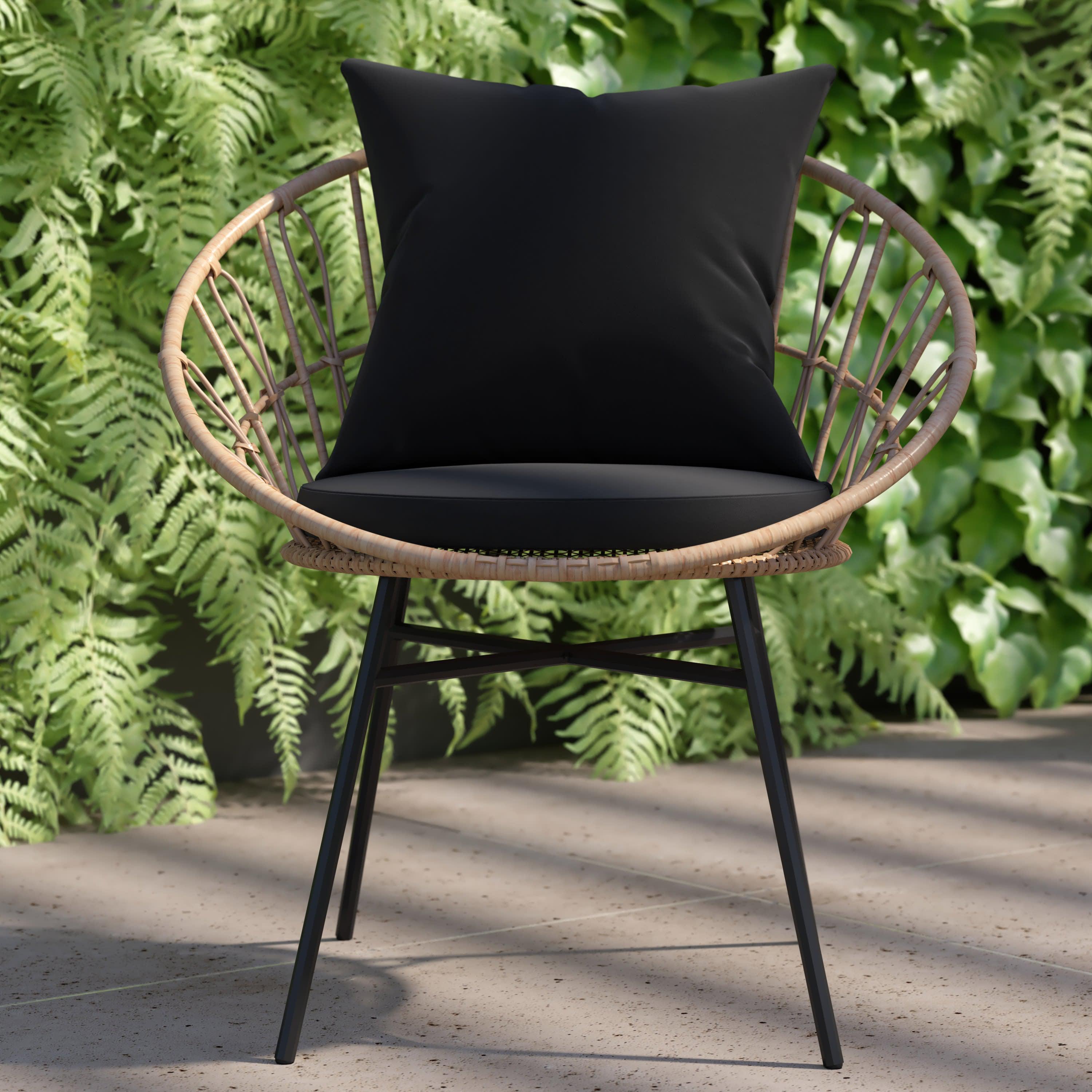Devon Set of 2 Indoor Outdoor Modern Papasan Style Rattan Rope Patio Chairs PE Rattan with Cushions