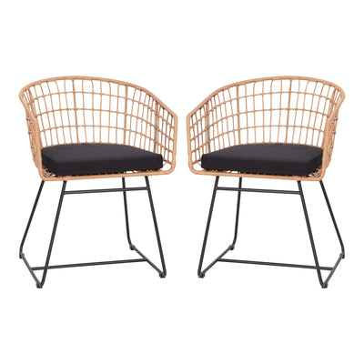 Devon Set of 2 Indoor/Outdoor Patio Boho Club Chairs, Rope with PE Wicker Rattan, Cushions and Sled Base - View 1
