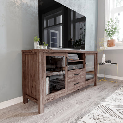 Dion Modern Kitchen and Dining Room Buffet Sideboard Storage Cabinet, Engineered Wood with 2 Tempered Glass Doors, 2 Drawers, Open Shelf - View 2