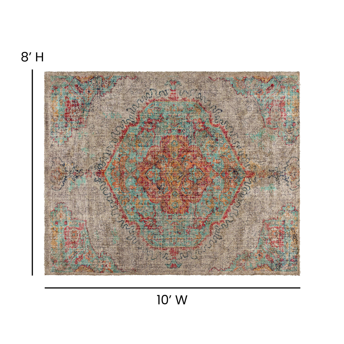 8' x 10' |#| 8' x 10' Indoor Polyester Vintage Medallion Area Rug in Gray Multicolor