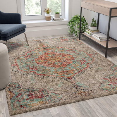 Distressed Medallion Area Rug - View 2