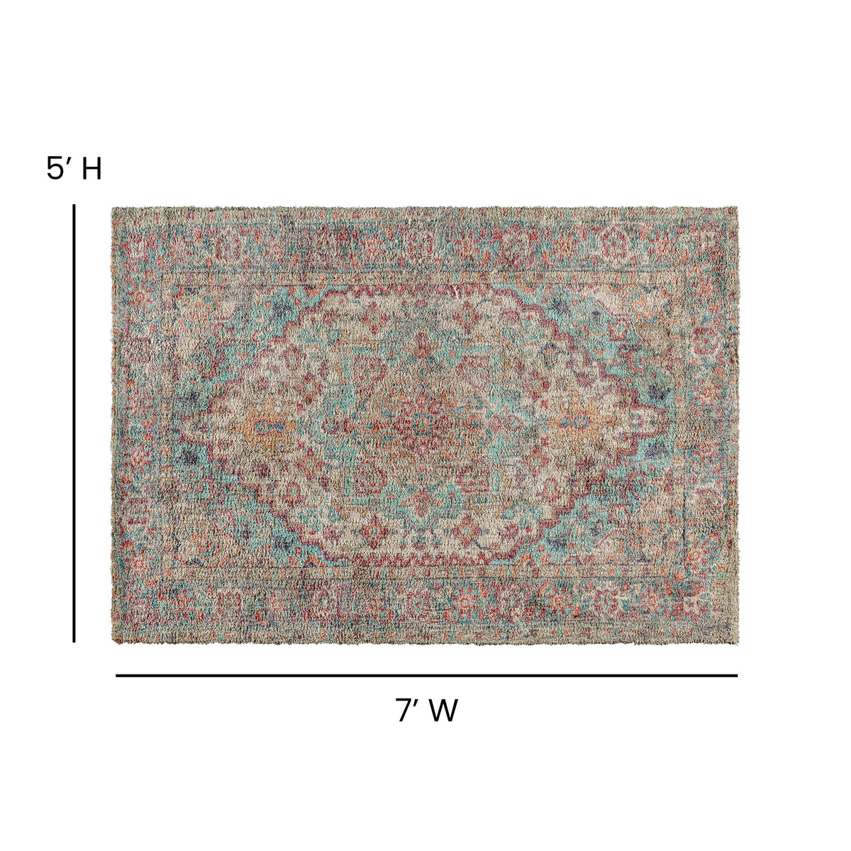 5' x 7' |#| 5' x 7' Indoor Polyester Vintage Medallion Area Rug in Blue Multicolor