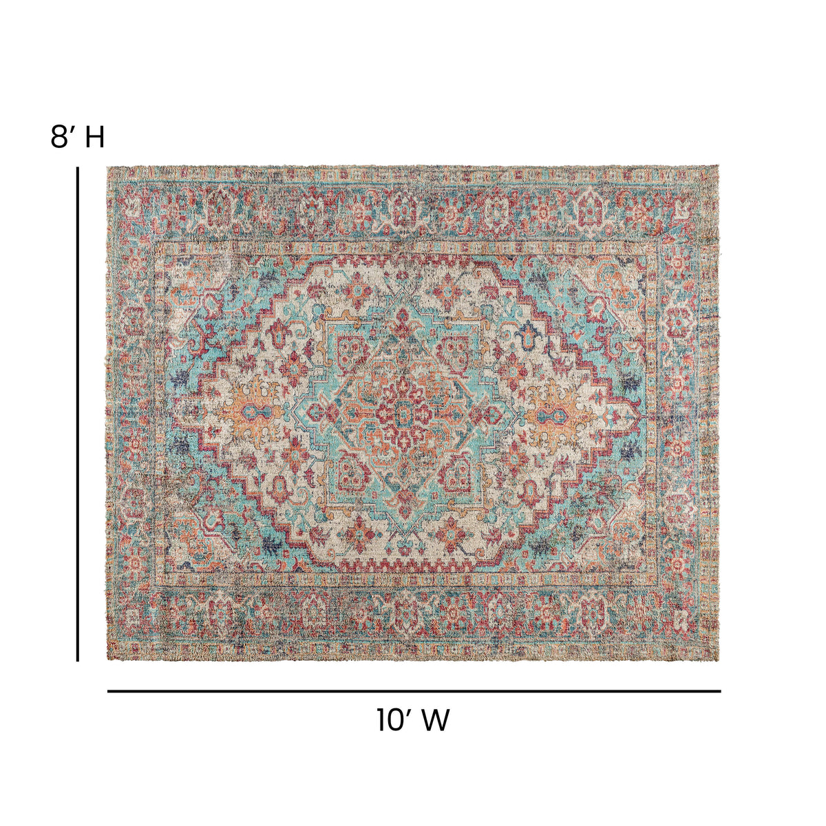 8' x 10' |#| 8' x 10' Indoor Polyester Vintage Medallion Area Rug in Blue Multicolor