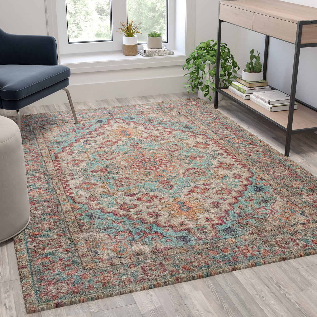 5' x 7' |#| 5' x 7' Indoor Polyester Vintage Medallion Area Rug in Blue Multicolor