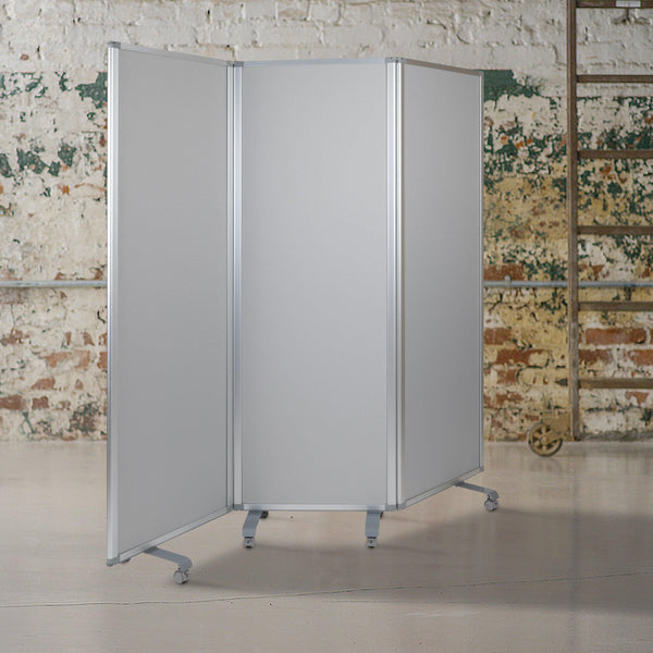 White/Gray |#| Mobile Whiteboard/Cloth 3 Section Partition with Locking Casters, 72inchH x 24inchW