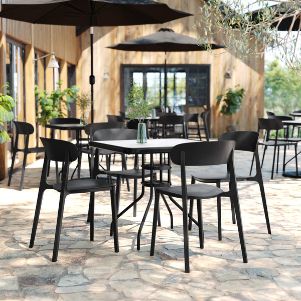 Black |#| Commercial All-Weather Resin Patio Stack Chair with Contoured Backrest