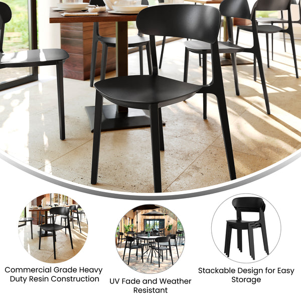 Black |#| Commercial All-Weather Resin Patio Stack Chair with Contoured Backrest