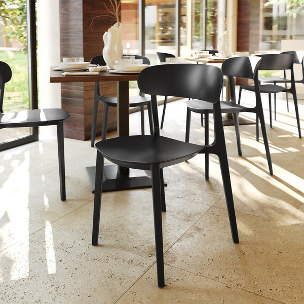 Black |#| Commercial All-Weather Resin Patio Stack Chair with Contoured Backrest