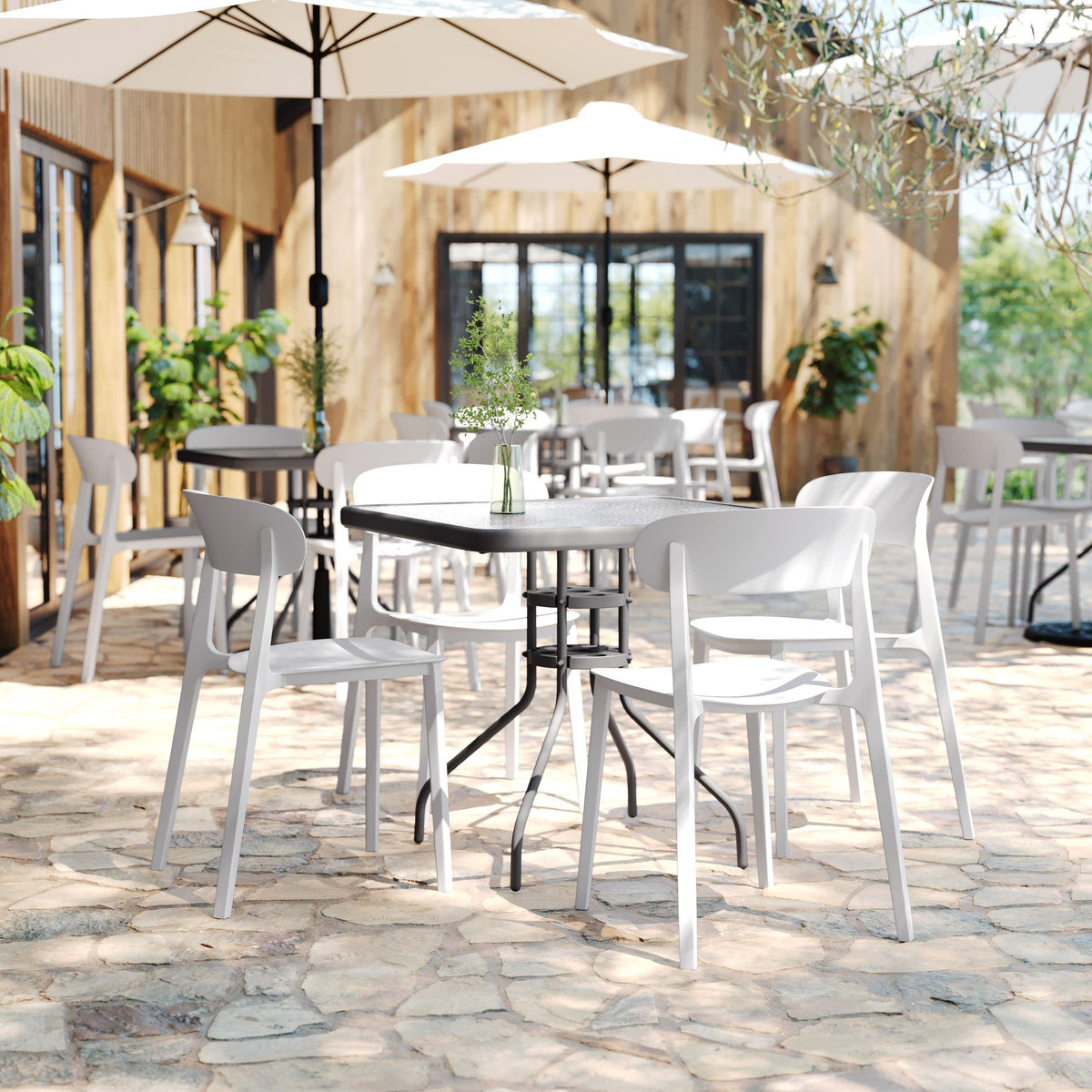 White |#| Commercial All-Weather White Resin Patio Stack Chair with Contoured Backrest