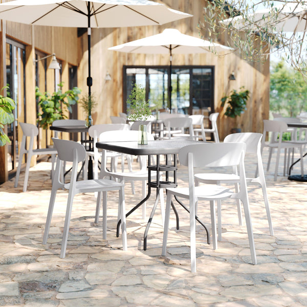 White |#| Commercial All-Weather White Resin Patio Stack Chair with Contoured Backrest