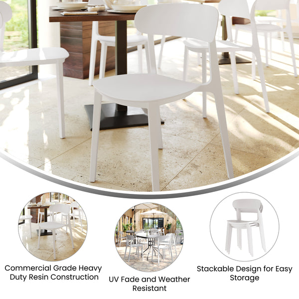 White |#| Commercial All-Weather White Resin Patio Stack Chair with Contoured Backrest