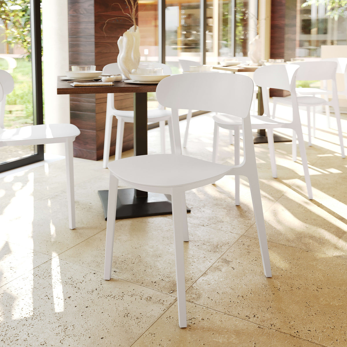 White |#| Commercial All-Weather White Resin Patio Stack Chair with Contoured Backrest